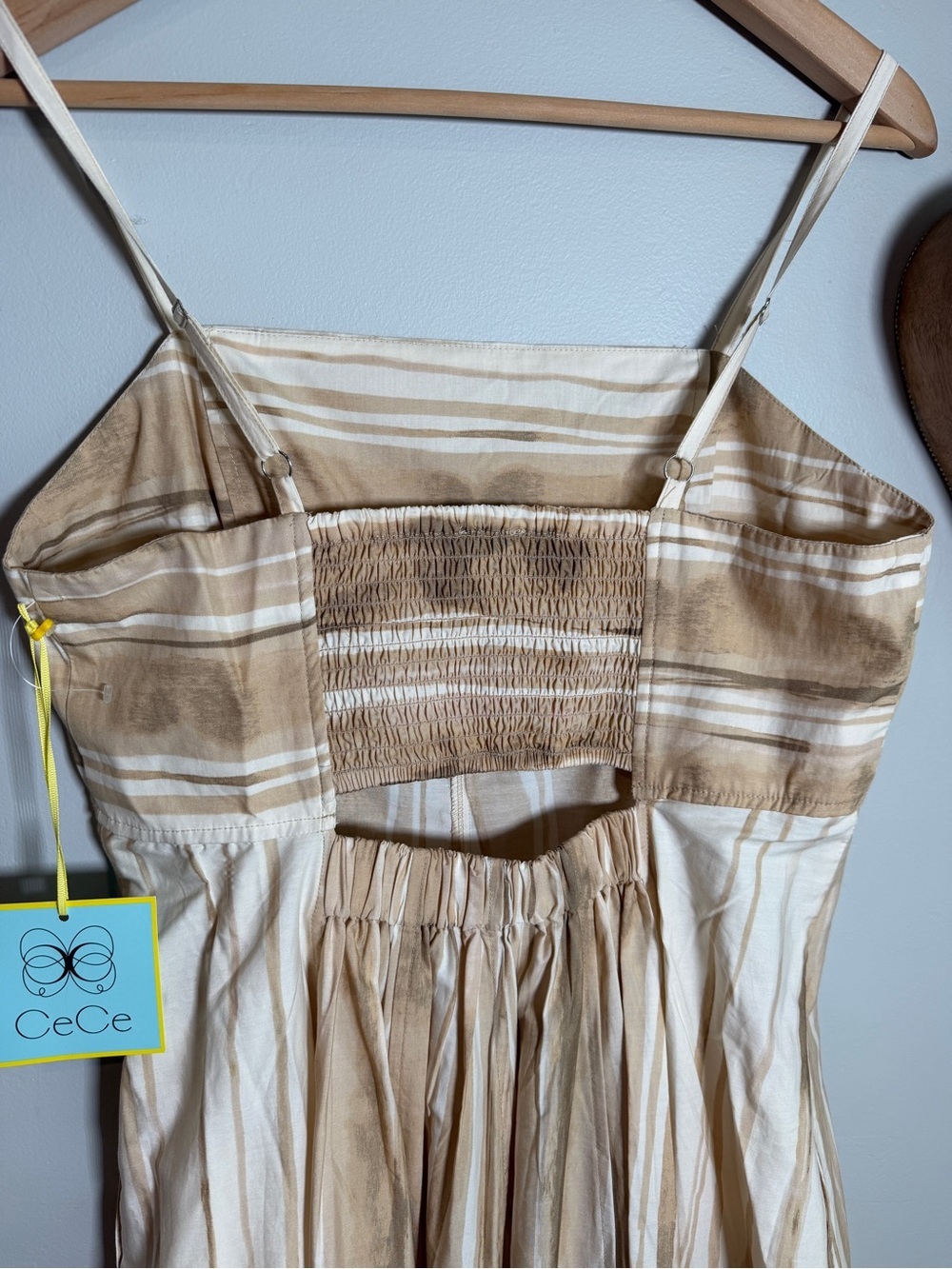 CeCe Boho Tie Dye Maxi Cotton Dress Beige Neutral Strappy Tiered Sundress MEDIUM - Picture 8 of 12